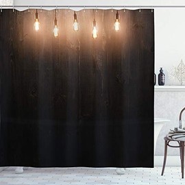 Ambesonne Industrial Shower Curtain, Wooden Space Room Classical Edison Innovation Themed Design, Cloth Fabric Bathroom Decor Set with Hooks, 75" Long, Dark Brown Cinnamon