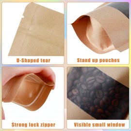 150 Kraft Mylar Bags for Food Storage 6X9 Mylar Bags with Window Candy Packaging Resealable Bags Reclosable Small Stand Up Pouches Edible Packaging, Kraft Paper Bags for Small Business