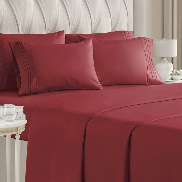 Full Size Sheet Set - 6 Piece Set - Hotel Luxury Bed Sheets - Extra Soft - Deep Pockets - Easy Fit - Breathable & Cooling Sheets - Wrinkle Free - Comfy - Burgundy Bed Sheets - Full Sheets 6 PC