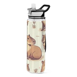 Capybara Forest Little Animal Sport Water Bottle with Straw Lid 32 oz Clear Bottle BPA Free Tritan Plastic Leakproof Jugs Large Flip Top for Kids Boys Girls