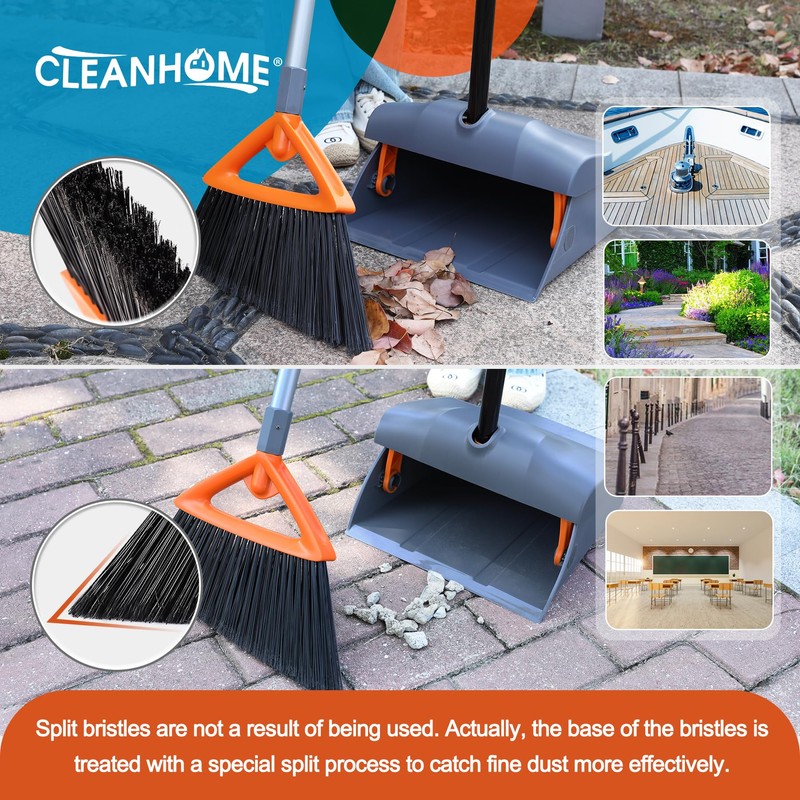 CLEANHOME Heavy Duty Broom with Dustpan Combo Set Indoor and