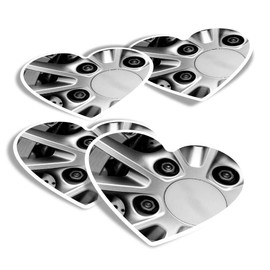 Vinyl Heart Stickers (Set of 4) - BW - Brake Caliper Alloy Wheel Car Fun Decals for Laptops,Tablets,Luggage,Scrap Booking,Fridges #36767