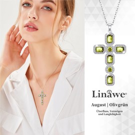 Linawe Cross Chain Cross Necklace Women's Simulated Diamond Birthstone Crystal Necklace Pendant, Fashion Jewellery Available in Gold, Silver and Rose Gold, Gemstone Cubic Zirconia Gold, Cubic Zirconia