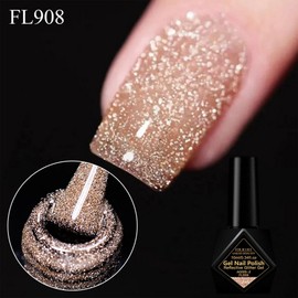 Colorful Reflective Glitter Nail Gel Polish Set Sparkling Diamond Holographic Gel Kit Soak-Off UV Gel Semi-Permanent Manicure Nail Art Champagne Silver Red 10ml, FL908 Golden, 20g, 1 Piece / 컬러풀 반사 글리터 네일 젤 폴리쉬 세트 스파클링 다이아몬드 홀로그래픽 젤 키트 소크오프 UV 젤 세미퍼머넌트 매니큐어 네일 아트 샴페인 실버 레드 10ml, FL908 황금빛, 20g, 1개