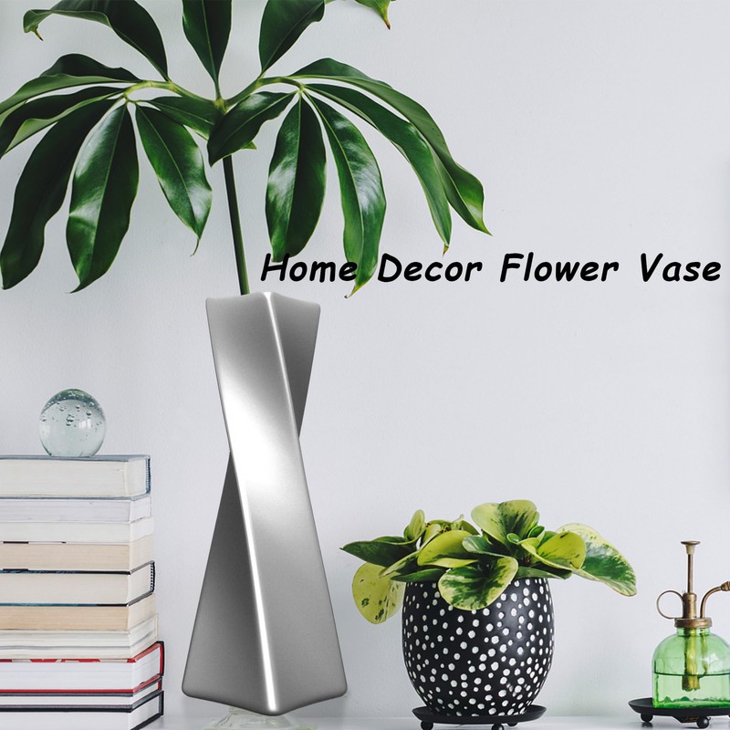 icoloursky Silver Ceramic Geometric Vase, 11.8" H, Modern Decorative Vase