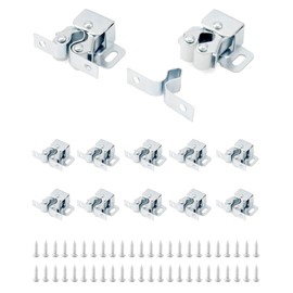 QWORK® Pack of 12 Stainless Steel Furniture Catch Double Roller Catch with Screws for Cupboard Wardrobe Kitchen Furniture