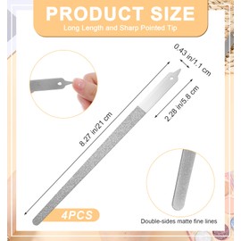4PCS Diamond Deb Nail File, Long Stainless Steel Metal Files with Double Sided Abrasive for Professional Manicure Pedicure and Precision Filing (Long)
