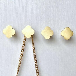 WIN CHAMP Solid Brass Decorative Wall Hooks, Coat Backpack Purse Screw-in Wall Hangers, Wall Mounted Fancy Hooks (Shining Gold 4 Pack)