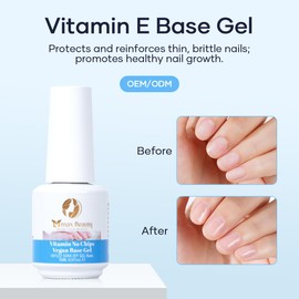 MMAX BEAUTY Vitamin E Base Gel for Nails - Soak Off UV LED Gel Base for Manicure DIY Nail Art Designs Home | Protect and Strengthen Nails with Vitamin E Base Gel for Damaged Nails, Nail Repair