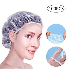 100 Pcs TapóN Gorro De Ducha PláStico Desechable Elastic Thick Bath Cap for Women Transparente Para Mujer Impermeable Tratamiento Cabello Spa Y PeluqueríA Uso En El Hogar Hotel And Hair Salon