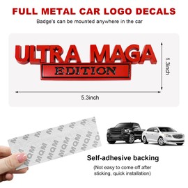 Gasedin Ultra MAGA Edition Car Decals, 3D Raised Letter Metal Fender Badge Sticker, Classic Vehicle Decoration Embossed Decal with Strong Adhesive, Exterior Car Accessories (Red & Black)
