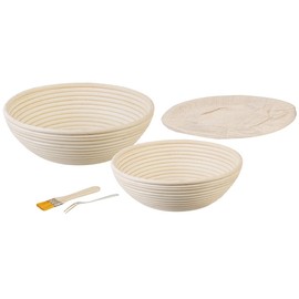 Rosenstein & Söhne Proofing Baskets: Set of 2 Proofing Baskets, Diameter 25 and 30 cm, Cover Cloths, Fork, Cleaning Brush (Bread Baking Accessories, Proofing Basket, Bread, Bowl)
