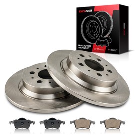 Torchbeam Rear Brake Pads and Rotors Kit - Brake Rotors Ceramic Brake Pads Compatible with Rear for: 2001-2009 Volvo S60, 2003-2007 Volvo XC70, 2001-2007 Volvo V70, 1999-2006 Volvo S80