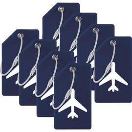 8 Pieces Luggage Tags Silicone Luggage Suitcases Tags for Travel Luggage Bag Name Tags includes Name Cards with Partial Privacy Cover and Stainless Steel Loops for Secure Fastening(Deep Blue)