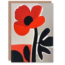Artery8 Greeting Card Single Poppy Flower Boho Graphic Design Blank For Him Or Her Art Birthday Card