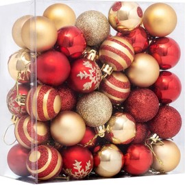 Luxury Christmas Ball Ornaments, Set of 50, 1.6 inches (4 cm), Decorative Balls, Cute, Christmas Decorations, Red, Gold, Gorgeous Coloring, Stylish, Room, Coffee Shop, Atmosphere, New Year, Home Use, Scandinavian Style (1.6 inches (4 cm) Set of 50, Red + Gold)