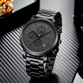 HANNAH MARTIN Men's Watch, Waterproof, Men's Watch, Simple, Business Watch, Father's Day Gift, Gentleman, Date, Day of the Week, Men's Watch, Black, Bracelet Type