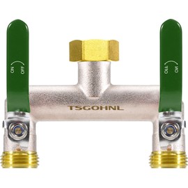 Yayamz Garden Hose Splitter, 3/4” Rust and Freeze Resistant Outdoor Hose Manifold with 2 green Extra Long Handles Faucet Adapter-Heavy Duty Brass Nickel Plated 2-Way Valve
