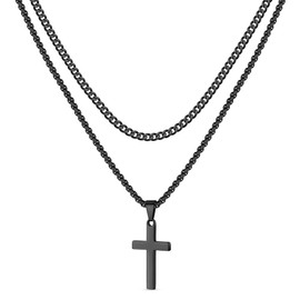 Cross Necklace for Men - Cross Chain Mens Necklace Stainless Steel Cuban Link Chain Mens Cross Necklaces Mens Chain Necklaces Mens Jewelry Black Chains for Men Cross Pendant Necklace for Men Boys