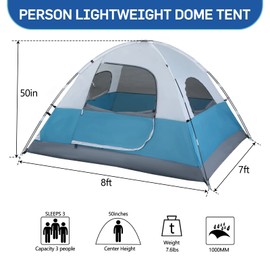 LET'S CAMP 3 Person Backpacking Tent,Portable Lightweight Waterproof Windproof Easy Setup Backpacking Tent,Great for Camping Hiking Mountaineering,Blue