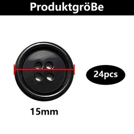 GIONAR Pack of 24 buttons, black, 15 mm, buttons for sewing, buttons for cardigans, shirts, suits, coats
