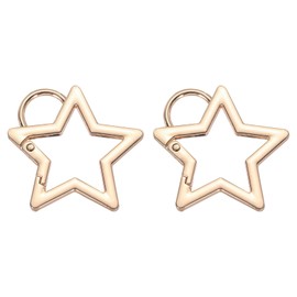 PATIKIL 42mm Star Shaped Spring Snap Keychain Clip, 2 Pack Metal Trigger Keychain Hook Clip Key Holder with Key Chain Rings for Purses Wallet Handbag, Gold Tone