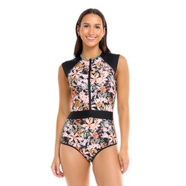 Body Glove Women's Standard Stand Up Zip Front Paddle One Piece Swimsuit with UPF 50+, Matira Floral