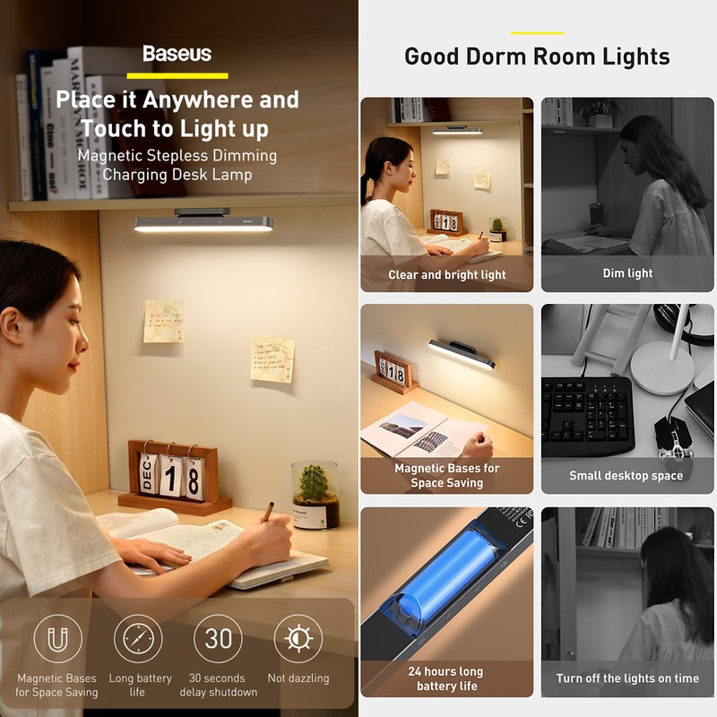 Baseus Wall Reading Light Stick Wireless Stepless Dimmable Touch Control
