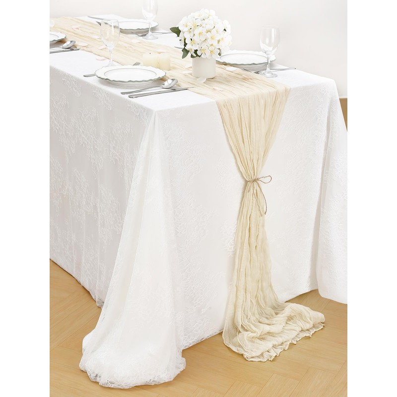 Boho Gauze Beige Table Runner 4 Pieces 10Ft x 36"