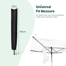 Rotary Washing Line Cover Waterproof Universal Fit with Zip Rotary Line Cover Can Be Used as Parasol Cover | Weather Resistant and Great Protection for Garden Dryer and Airer (Black)