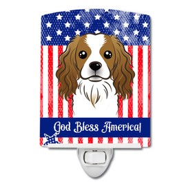 Caroline's Treasures BB2154CNL American Flag and Cavalier Spaniel Ceramic Night Light Compact, UL-Certified, Ideal for Bedroom, Bathroom, Nursery, Hallway, Kitchen, 6x4x3, Multicolor