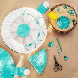 KNITPRO Mindful Set Exlore Lace Circular Knitting Needle Set 25 cm + Accessories Item 36320DE German Edition Turquoise Ecru