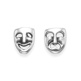 Sterling Silver Comedy and tragedy Earrings - Drama Masks Stud Earrings - SIZE: SMALL 6mm x 5mm. MUCH SMALLER THAN SHOWN (note how large the post is). Gift boxed. 5252