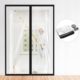 Amylove Zipper 60 x 102 Inch Dust Barrier Door Kit Construction Door Barrier 5 x 8.5 ft Reusable Plastic Curtain Cover Containment Standard Doorway Temporary Wall Screen Sheeting for Bathroom Hallway