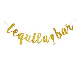Tequila Bar Banner, Fiesta Theme Party Decors, Gold Glitter Birthday Party Sign Supplies Paper Props