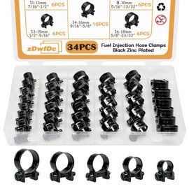 34PCS 5 Sizes 8-18mm Fuel Line Clamps Clips Assortment Kit 1/4" 5/16" 3/8" Fuel Injection Gas Line Automotive Diesel Petrol Pipe Hose Clamps DD025-BN