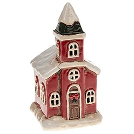 Christmas Cornish Village Pottery Lantern Red Church Tea Light Holder - 15cm