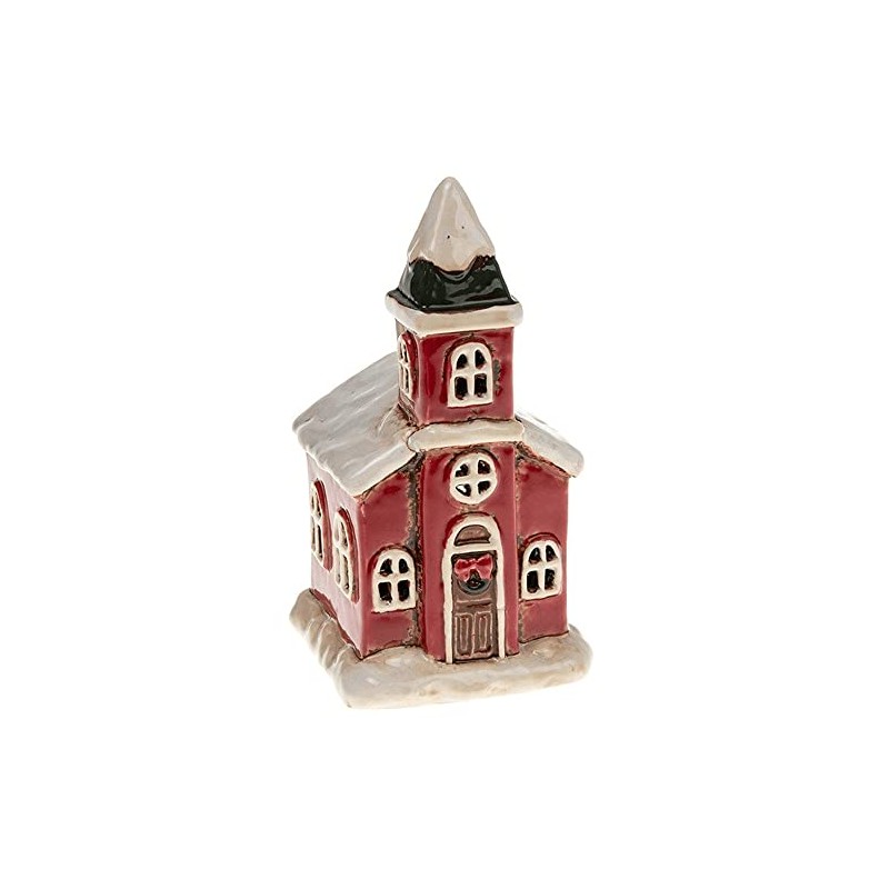 Christmas Cornish Village Pottery Lantern Red Church Tea Light Holder