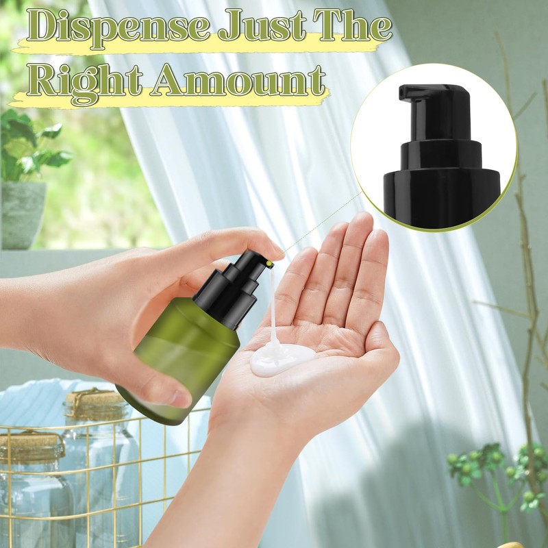 6 Pcs Frosted Green Glass Pump Bottle Empty Lotion Foundation