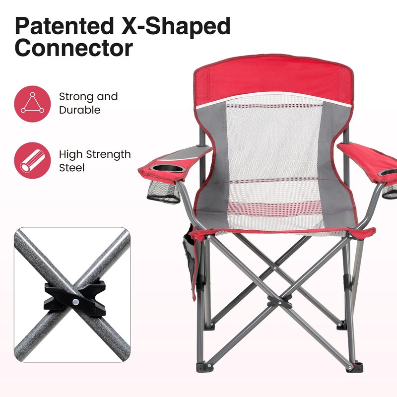 HIGH POINT SPORTS Portable Mesh Back Camping Folding Chair, Heavy