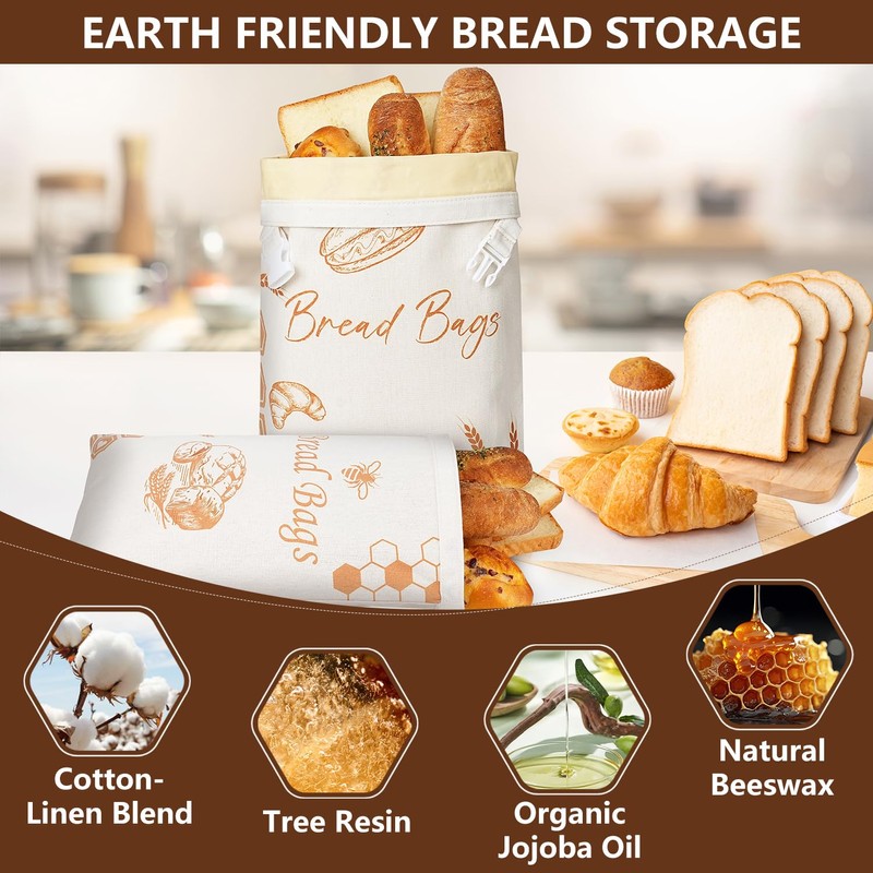 Beeswax Bread Bags for Sourdough(2 Pack), Bread Bags for HomemadeBread,
