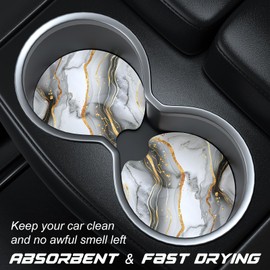 Aiawoxc Car Cup Holder Coasters, 2 Pack Universal Auto Anti Slip Insert Coaster with A Finger Notch, Cute Car Assecories for Women Men, Cup Mat for Most Interior, Gray Marble