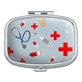 Nurse Doctor Pattern Healthcare Stethoscope Thermometer Rectangle Pill Case Trinket Gift Box