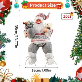 35CM Christmas Grey Plaid Father Christmas Sitting Ornament,Traditional Christmas Decorations Indoor,Traditional Santa Claus Figure,Holiday Home Ornament Decoration,Sitting Father Christmas