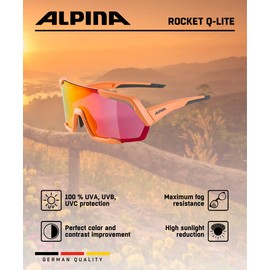 ALPINA ROCKET Q-LITE Mirrored, Contrast Enhancing & Anti-Fog Sports & Cycling Glasses with 100% UV Protection for Adults, Peach Matt, One Size