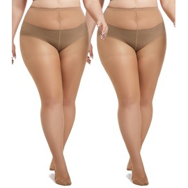 MERYLURE 2 Pairs Plus Size Sheer Tights for Women, 20D Soft Sheer Queen Stockings Control Top Pantyhose Reinforced Toes