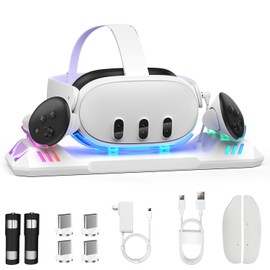 Charging Dock for Meta Quest 3S/Quest 3, Magnetic Charging Station for Oculus Quest 3 VR Headset & Controllers, with 2 Rechargeable 2100mAh Batteries, USB-C Charger and Cable, Supports LED Indicator