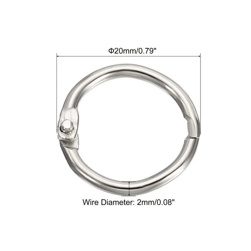 PATIKIL 50pcs 20mm Diameter Binder Rings Removable Metal Book Loose