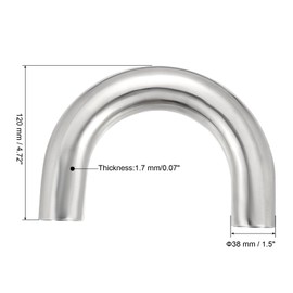 PATIKIL 180 Grad Sanitärverlängerungsrohr, 1,5 Zoll OD U-Mandrel-Bogen Ellenbogen Auspuffrohr Gerader Verbinder 304 Edelstahlverlängerungsrohr zum Modifizierte Treppengeländer HVAC