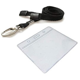 ID Lanyard Neck Strap with Metal Clip and Breakaway Safety Clip & Name Badge Pocket Sleeve, Black PCL Media ltd